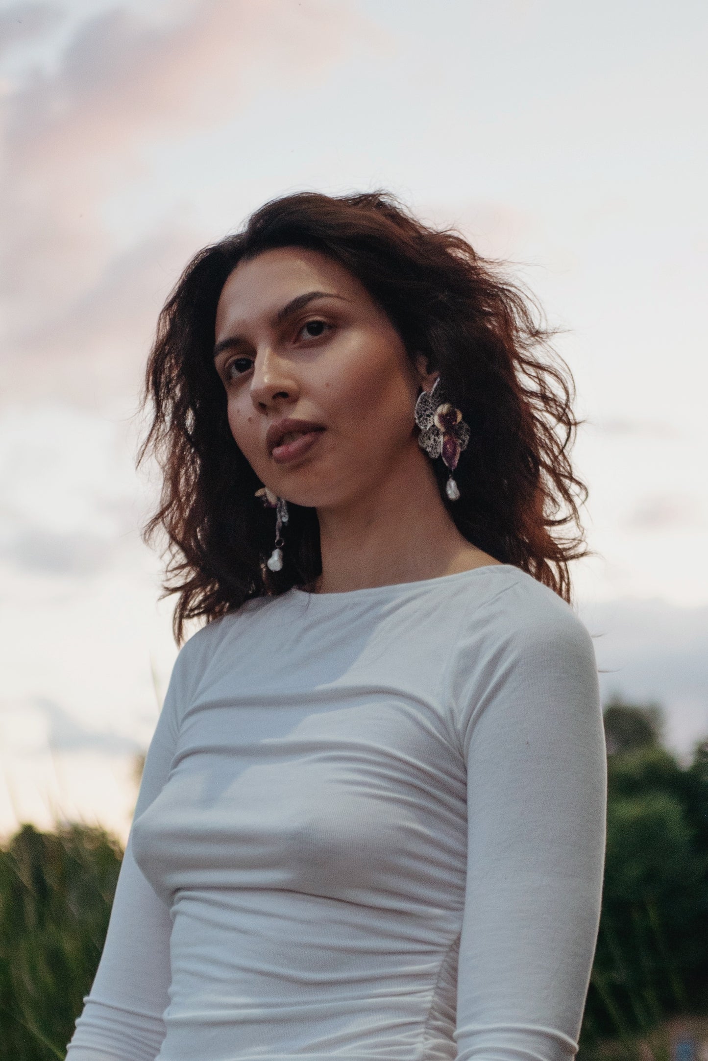 Pearl Orchid earrings