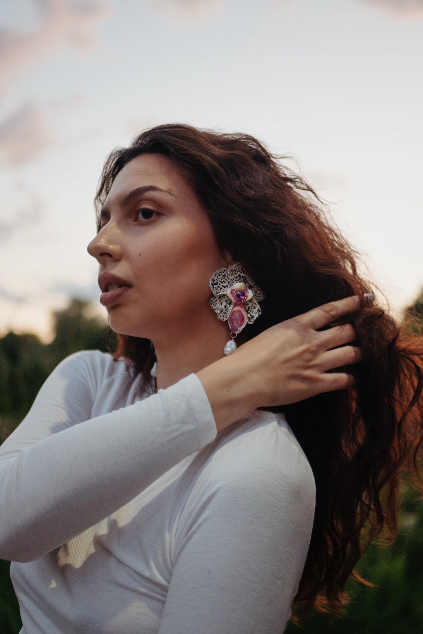 Pearl Orchid earrings