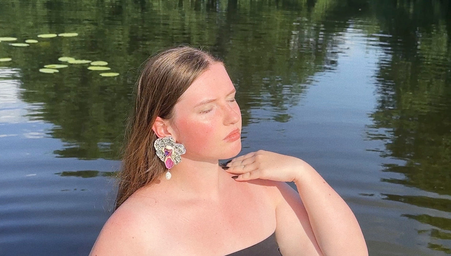 Pearl Orchid earrings