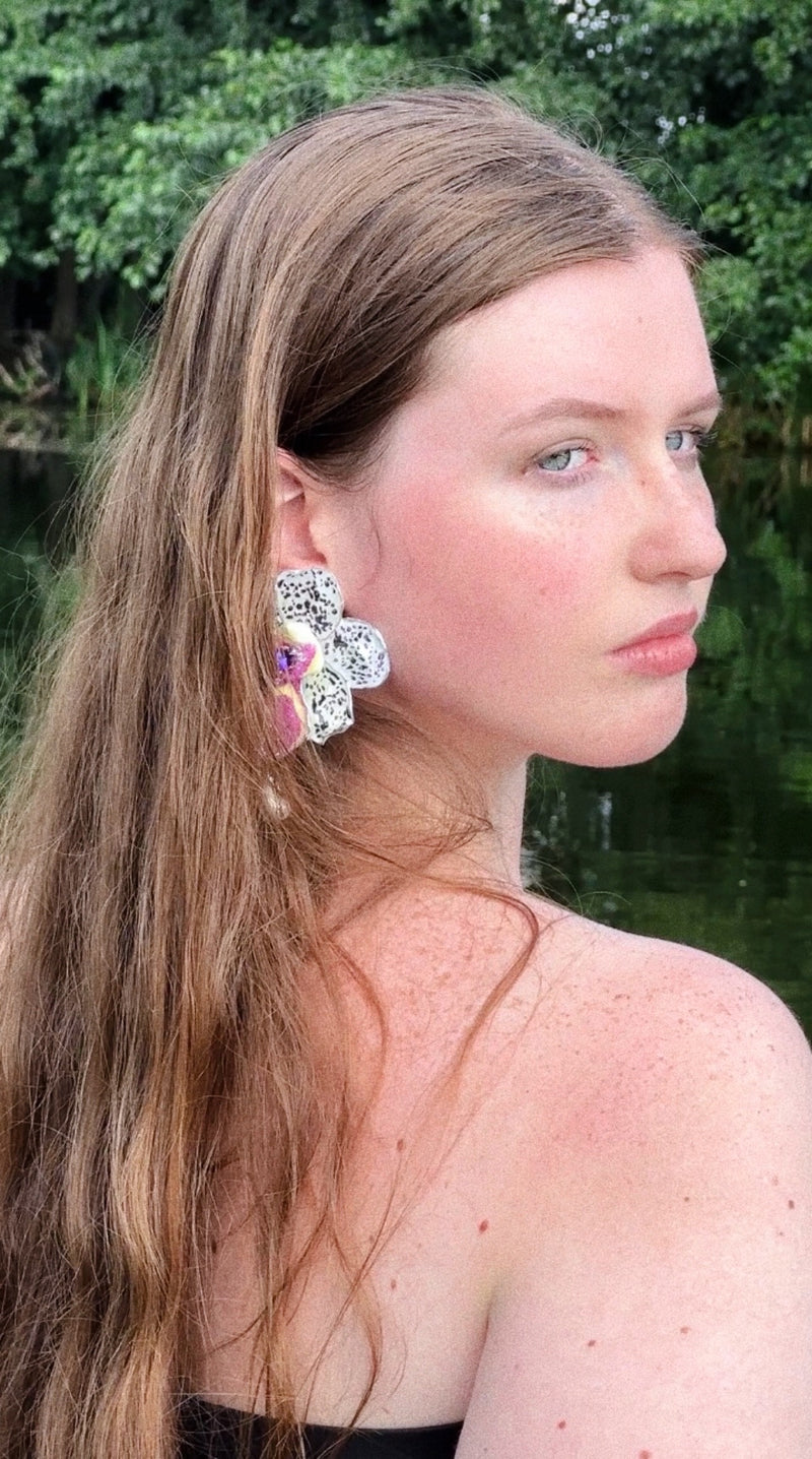 Pearl Orchid earrings