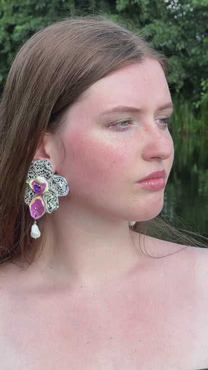 Pearl Orchid earrings